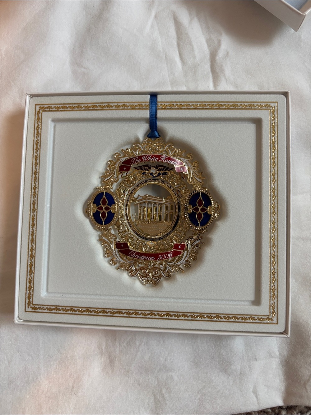 White House Historical 2006 Gold & Blue Christmas Ornament